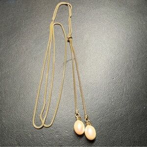 Sterling Silver 925 Vermeil Dyadema Real Pearl End Tassels Y Necklace 36"